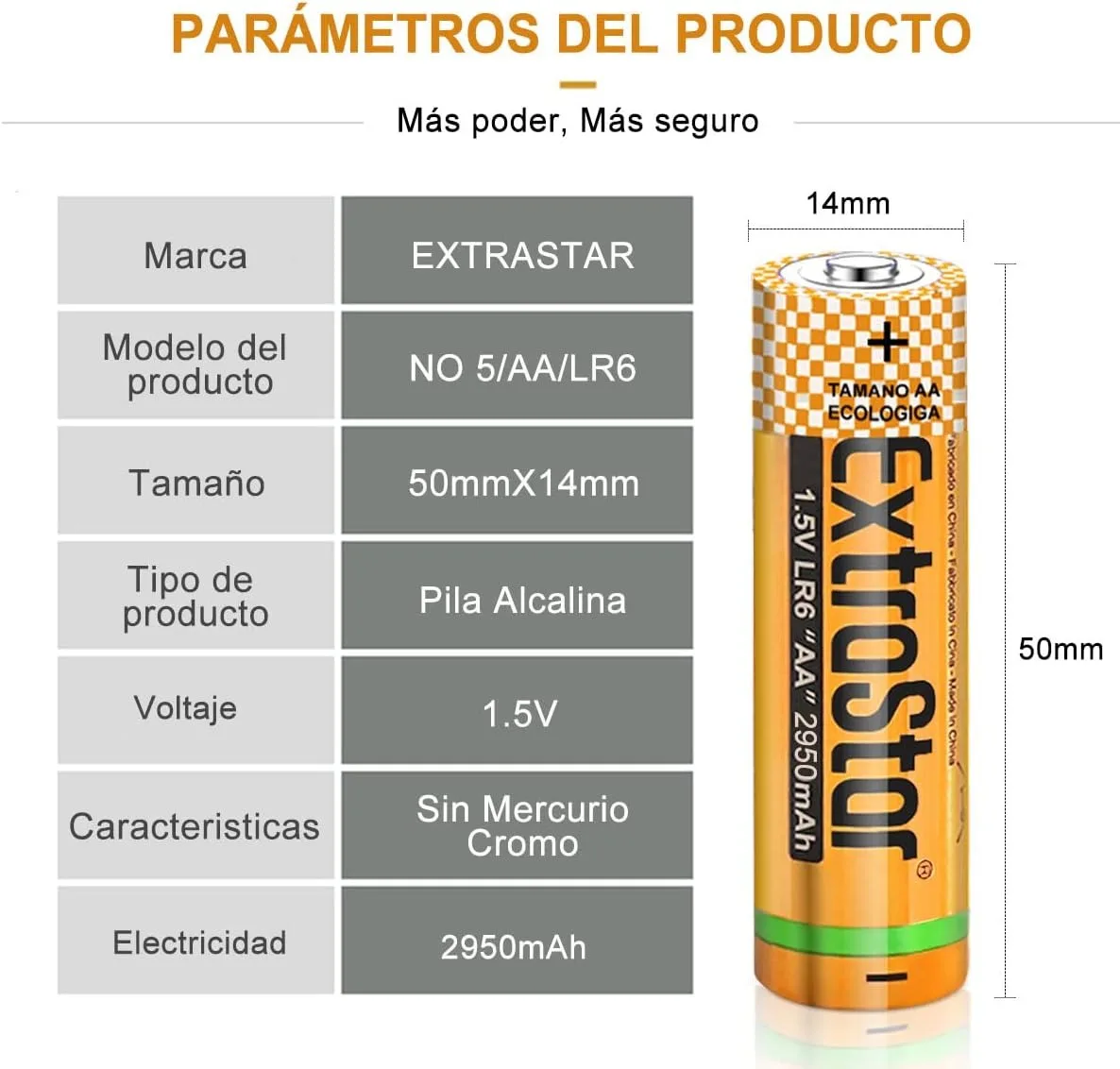 Alkaline battery extract AA LR6 1.5v 2950mah No5