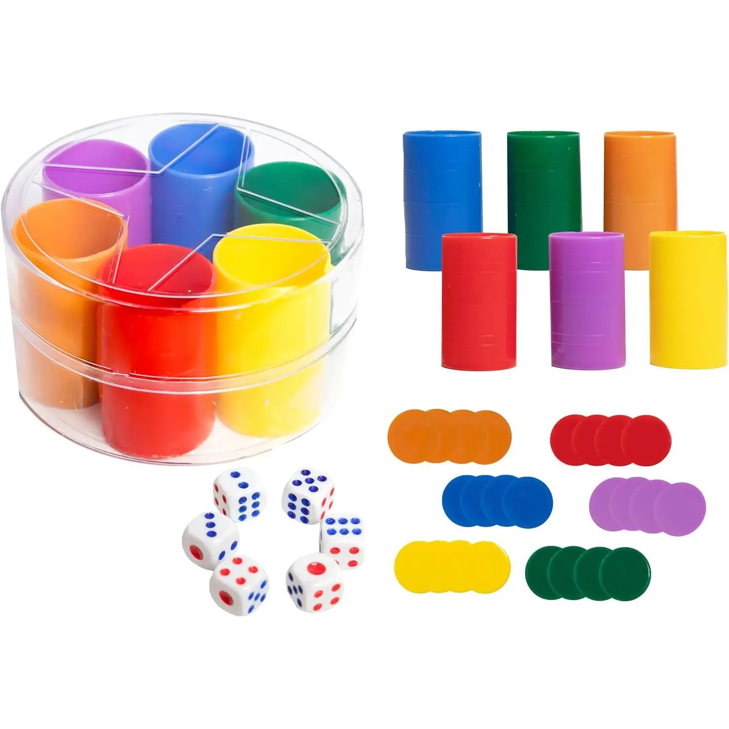 C.A | Set de 6 Cubiletes para Parchís 🎲 | Con Fichas y Dado | 6 Colores Surtidos | Ideal para Parchís y Oca