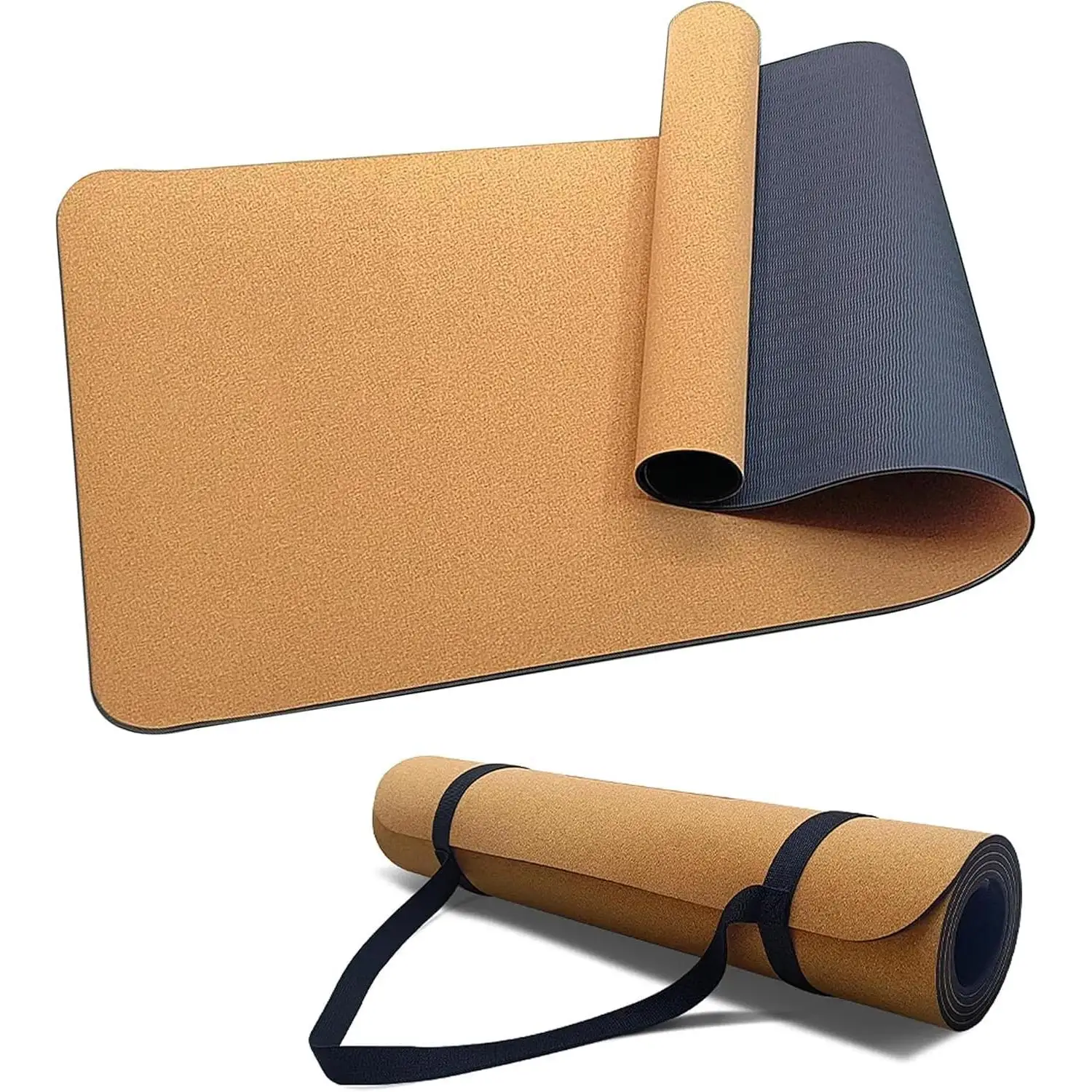 C.A | Esterilla de Yoga de Corcho Natural y TPE 🧘 | 183x61 cm | Antideslizante, Gruesa y Ecológica | Ligera con Correa