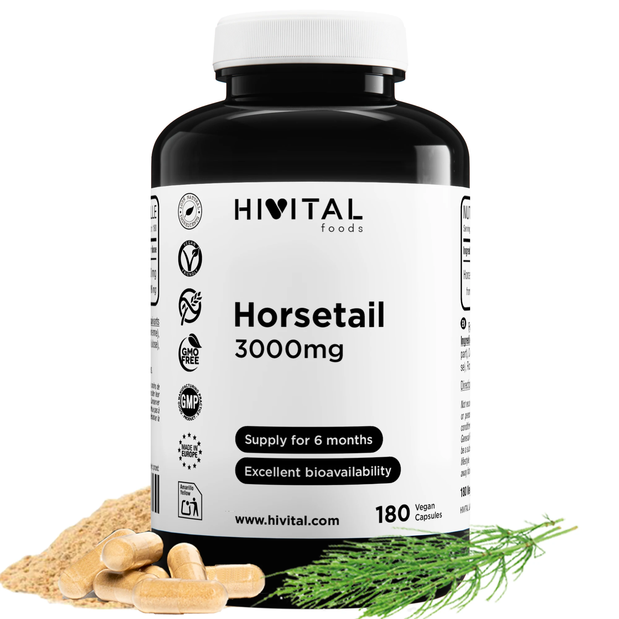 Cola de Caballo 3000 mg | 180 cápsulas veganas. Hivital