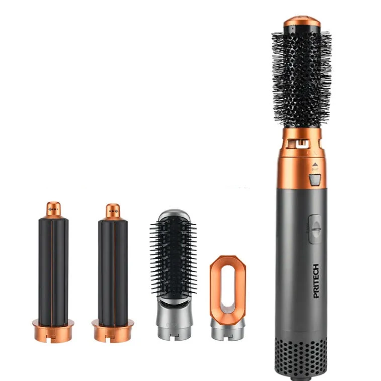 Secador de Pelo 5 en 1 con Cepillo de Aire Caliente, Secador de Un Solo Paso con Cabezales Intercambiables y Cepillo Giratorio, Tecnología Iónica Antiencrespamiento, 3 Velocidades + Función Aire Frío,