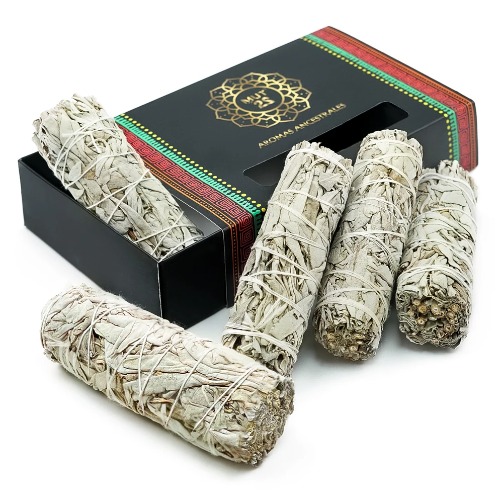 MUT22 Set of sacred white sage to burn: powerful purification and harmony herb, Natural 100% Apiana Sage for spiritual cleansing and energy rituals (various tied)