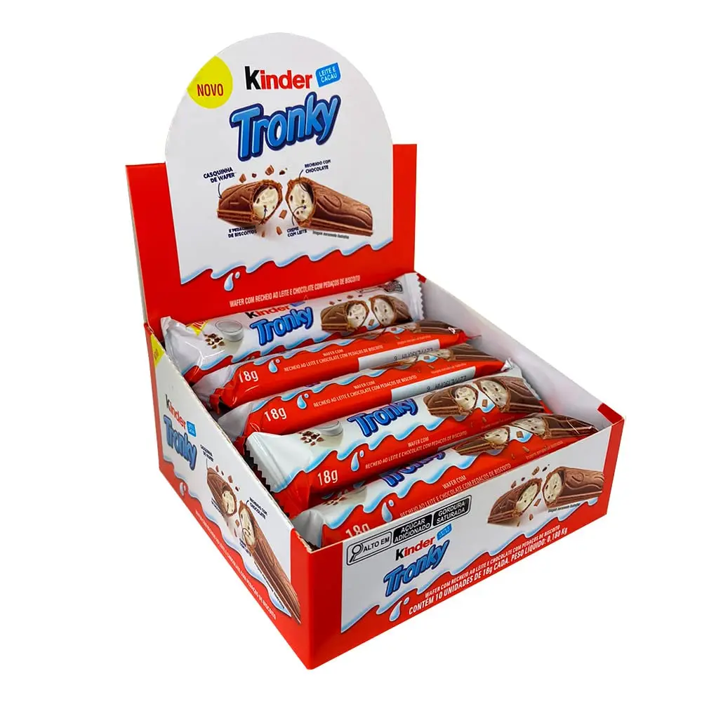 Kinder Tronky - Caja con 48 Kinder Tronky - Rollos de gofres crujientes con relleno cremoso de avellana y chocolate con leche