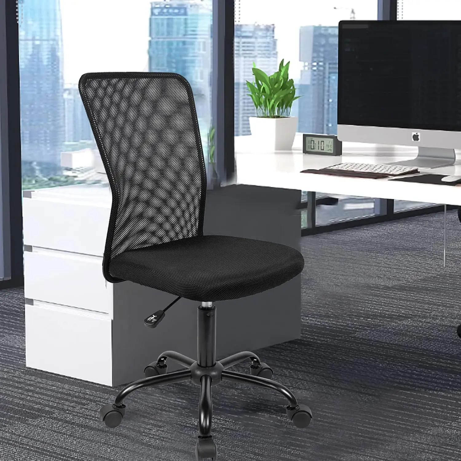 T-Lovendo Ergonomic Office Chair without Armrests, breathable double mesh fabric, height adjustable from 90.4 cm to 102.6 cm, stable metal base, 360° swivel, supports up to 150 kg, perfect for home office or study. #4