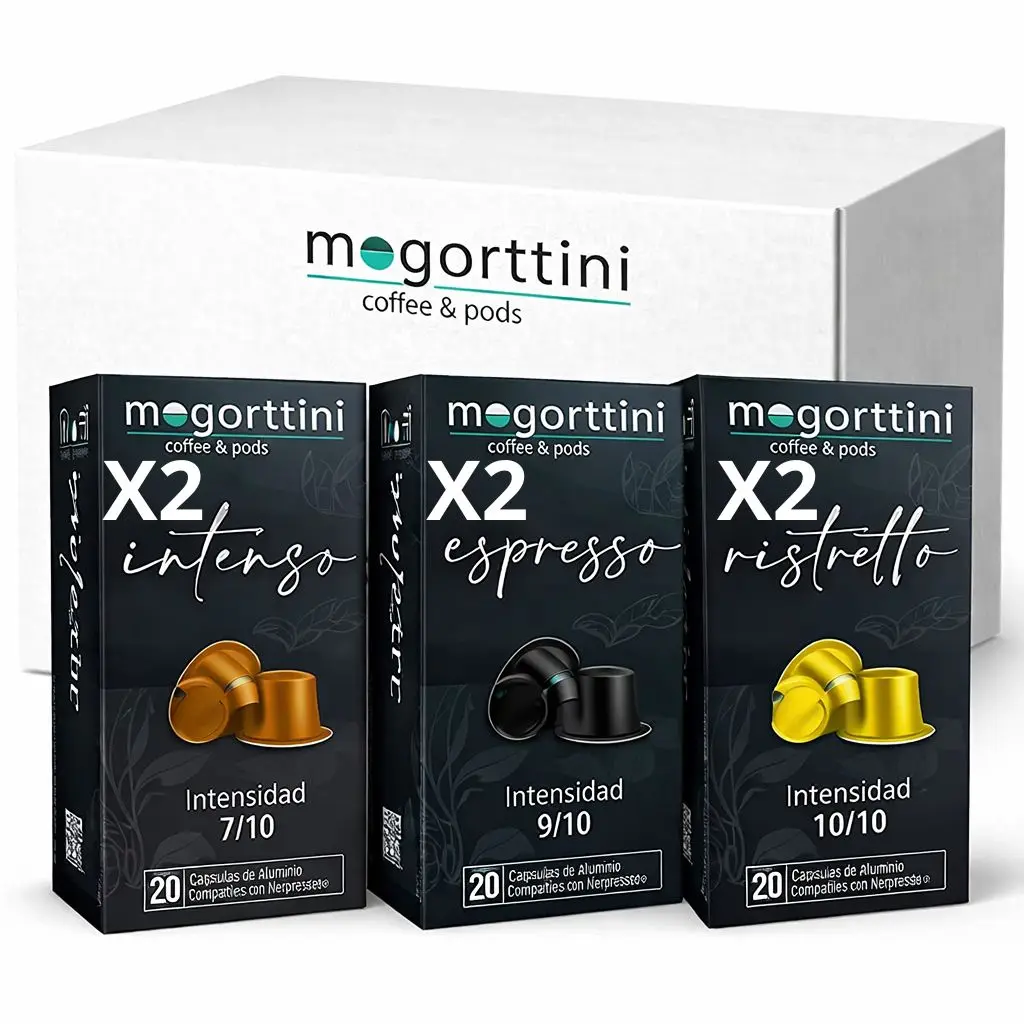 Mogorttini - 120 Cápsulas - 40 x Café Intenso, 40 x Espresso y 40 x Ristretto  - Variedad Ideal para Disfrutar Diferentes Intensidades de Café Cada Día en Casa u Oficina