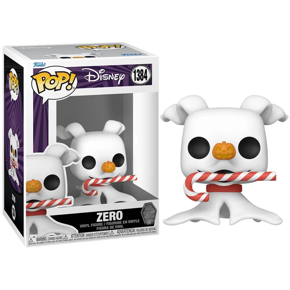 Funko Pop! Pesadilla Antes de Navidad 30 Aniversario - Zero con Bastón de Caramelo, 72387, Nº1384