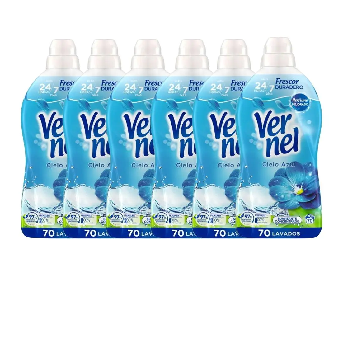 PACK de 6 - VERNEL Suavizante concentrado cielo azul 70 lavados 1,26 litros PACK de 6 x 420 lavados