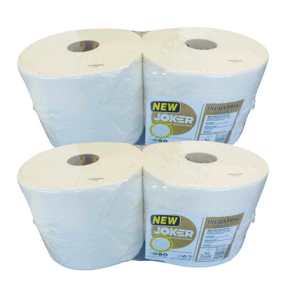 Plasacar S.L.-Pack 4 Unid. Papel Industrial Secamanos Gofrado Celulosa Virgen Peso Bobina 2,2 kg. ref Joker
