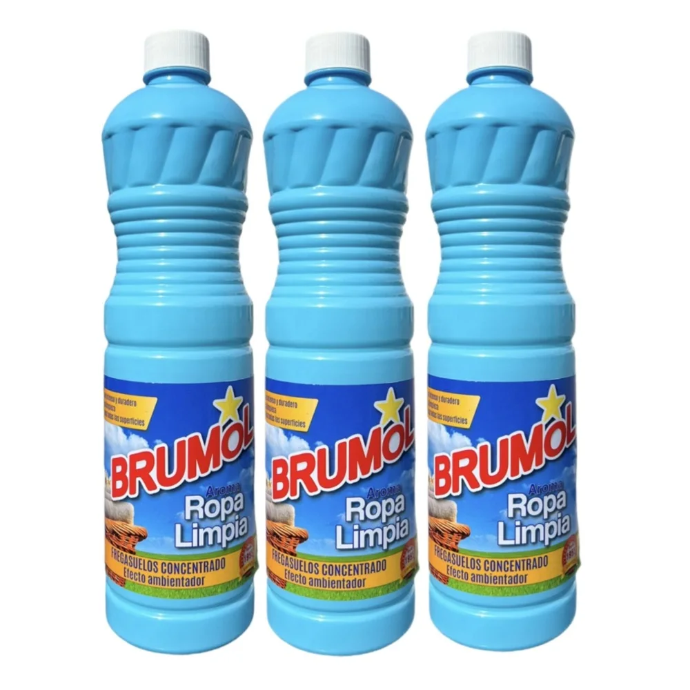 Brumol Fregasuelos Concentrado Ropa Limpia - Pack ahorro 3 x 1000 ml Limpiasuelos superperfumado, aroma duradero a ropa recién lavada. Higienización y abrillantado de pavimentos, suelos, azulejos y sanitarios