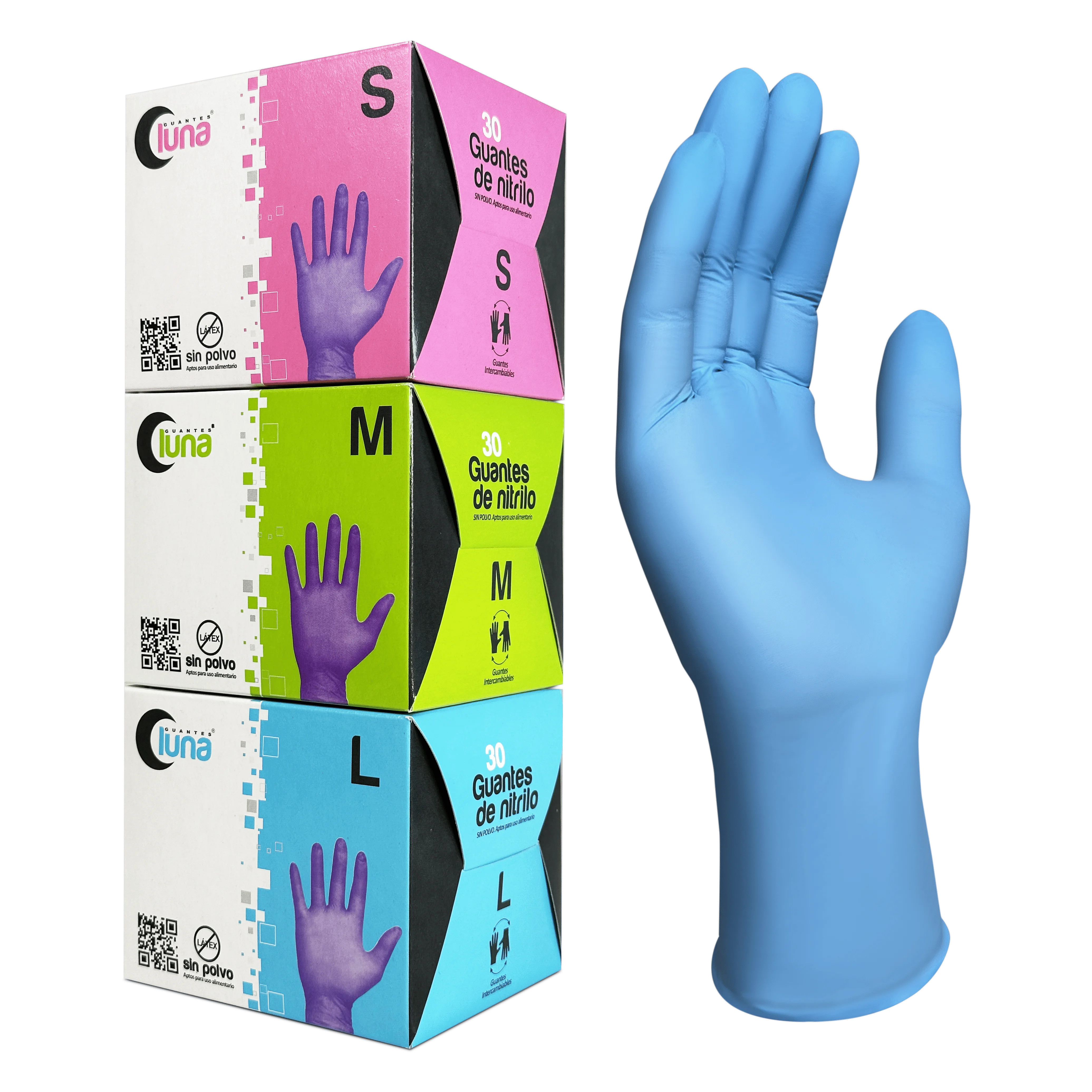 Guantes Nitrilo 30 unidades Color Azul | Cubo de Guantes de Nitrilo Sin Polvo, Sin Látex, Guantes Desechables