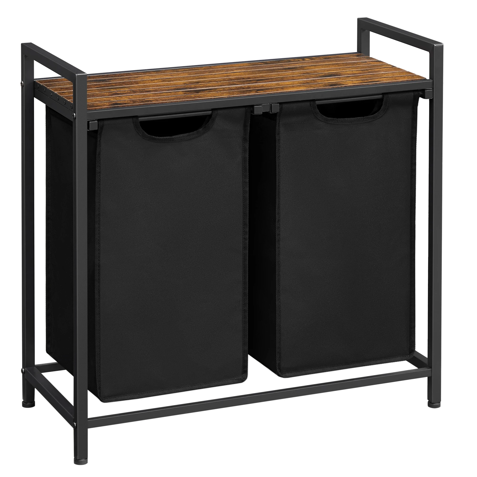 VASAGLE Cesta para la ropa sucia, 2 compartimentos, con 2 bolsas de tela Oxford extraíbles, marco de metal, 2 x 46 litros, 73 x 33 x 72 cm, Marrón Rústico y Negro/Blanco y Gris Claro/Marrón Rústico y Gris/Negro Tinta Gris Paloma y Marrón Rústico