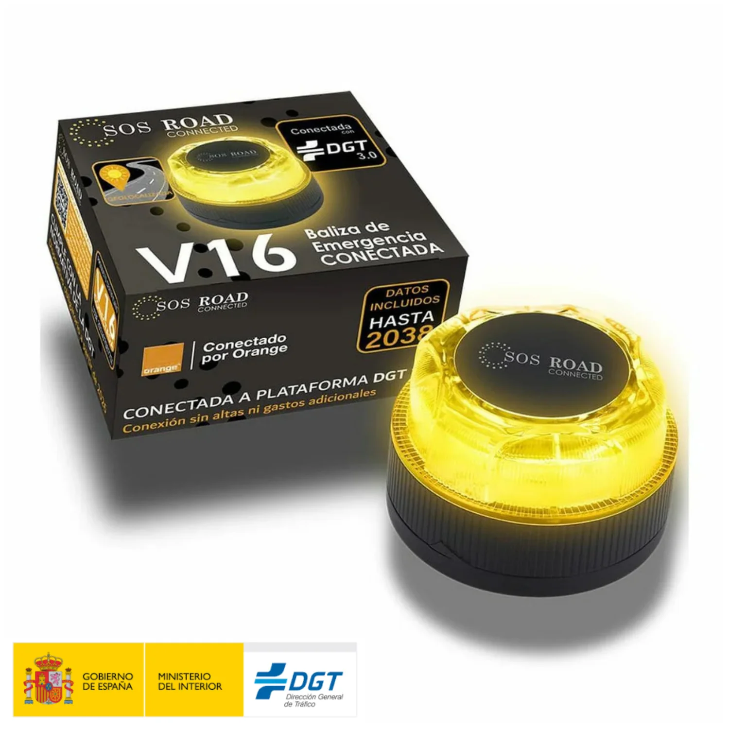 V16 car beacon approved by the dgt - geolocatable dgt beacon - sos road beacon connected to satellite (strong)
