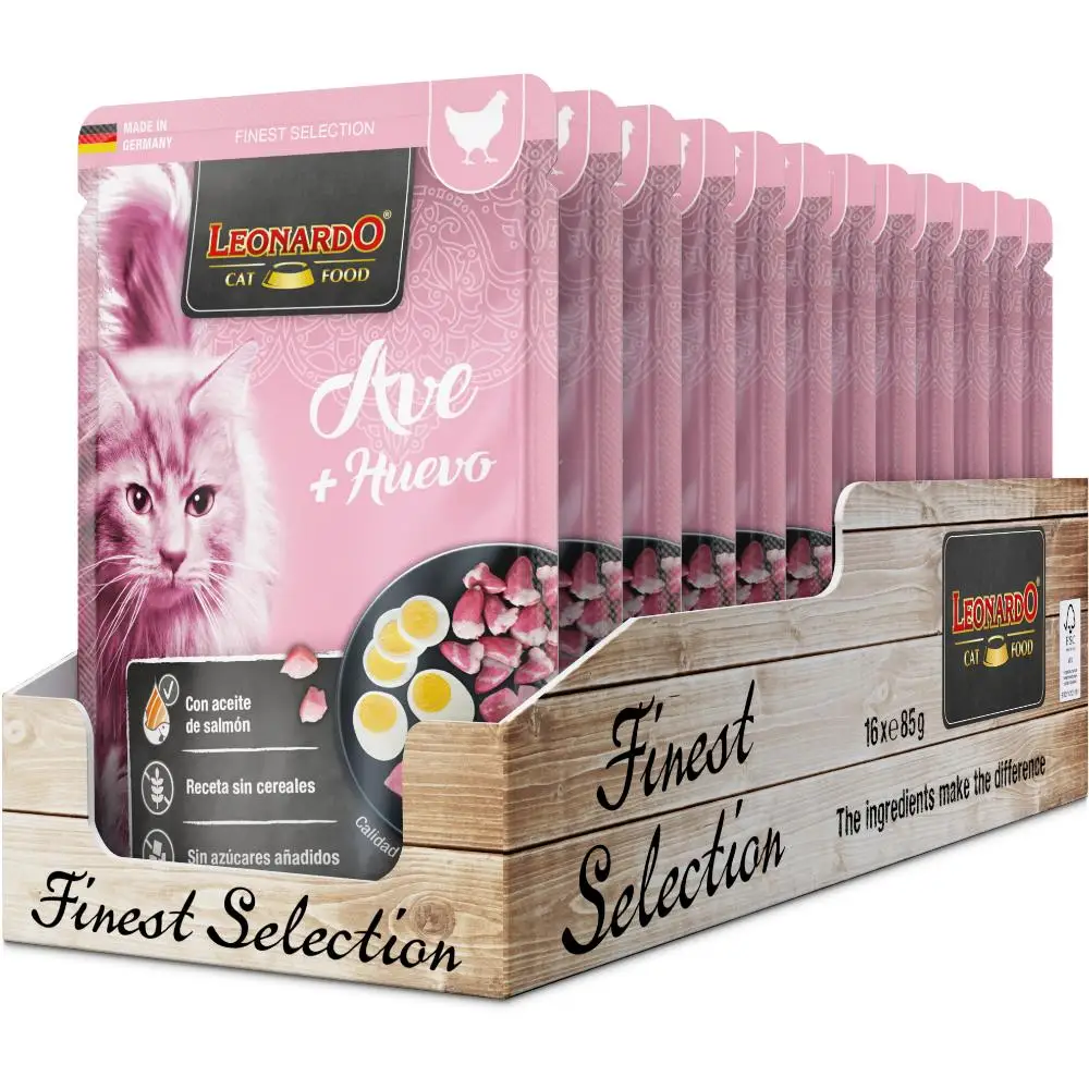 Leonardo Menú de Pollo y Huevo Sobres para Gatos - 16 unidades x 85 gr