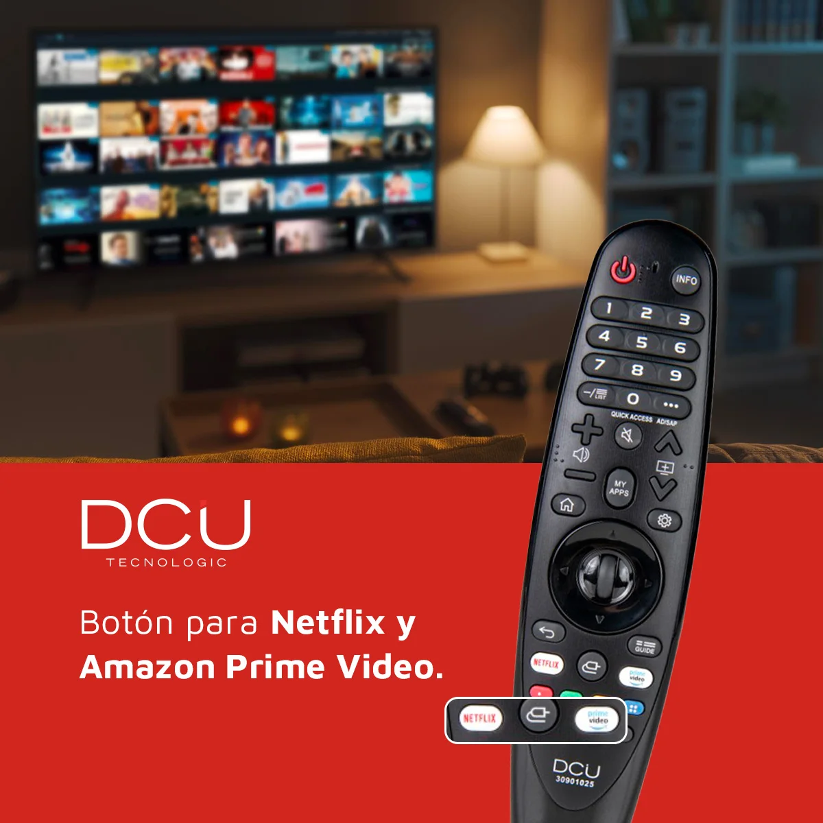 DCU TECNOLOGIC-Universal remote control for TV LG-button for Netflix and Amazon Prime Video-distance: 8 meters