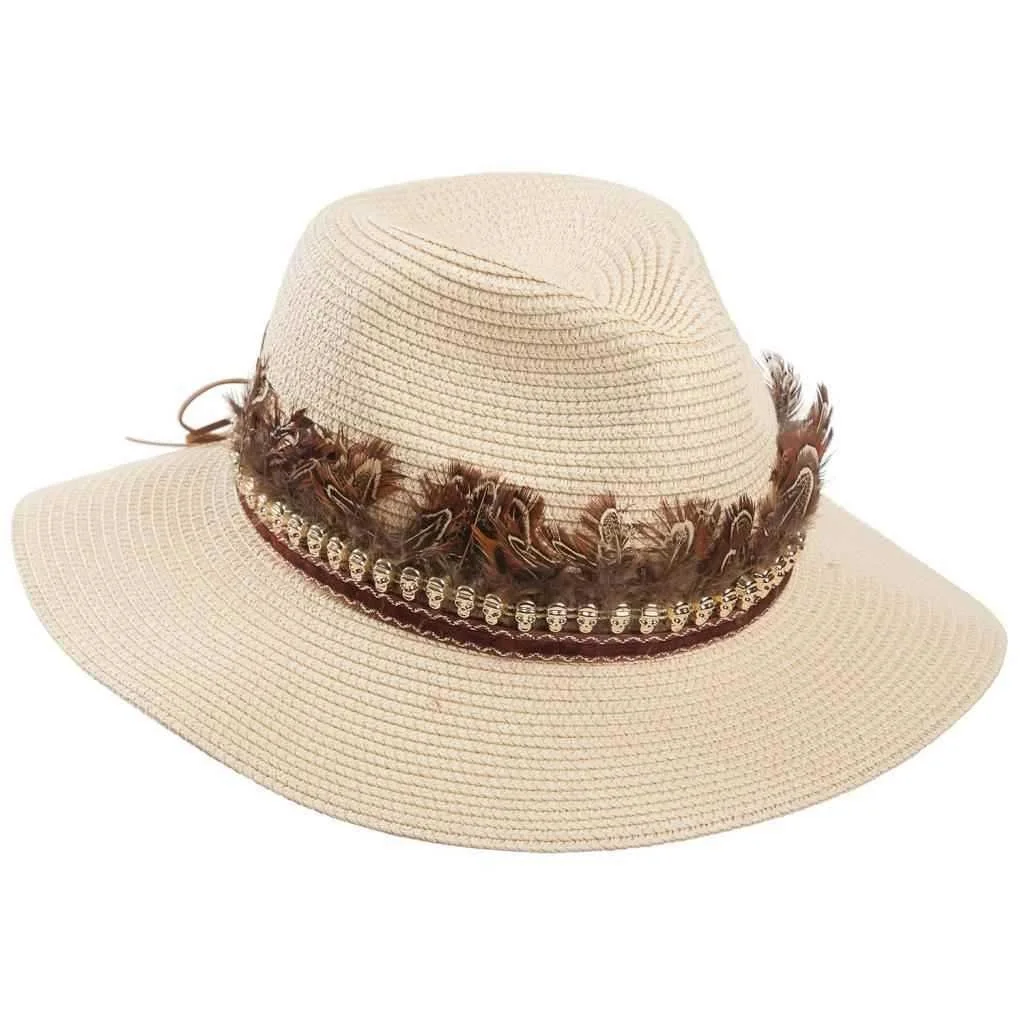 WANDERLUST DECO Sombrero Panamá con Adorno Elegante y Protección Solar - Moda de Alta Calidad