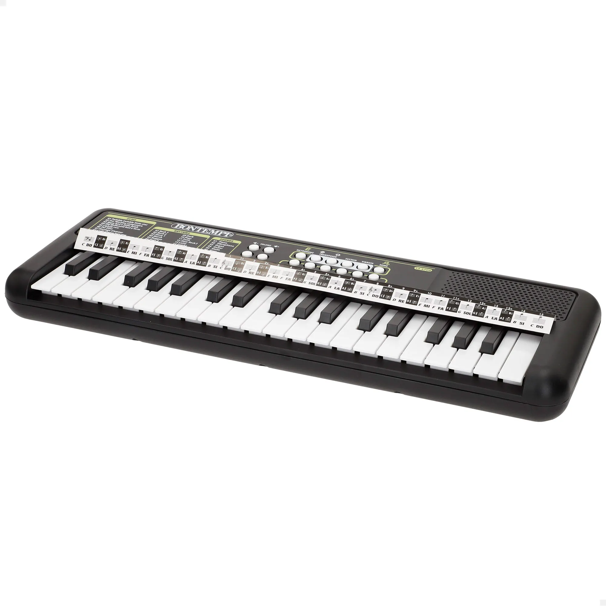 Bontempi - Teclado para niños, 37 teclas, mide 42x4x15 cm, 8 sonidos, 16 ritmos, 10 demos, sustain y vibrato, cable USB, aprender a tocar el piano, teclados infantiles, instrumentos musicales, juguetes educativos 5 años