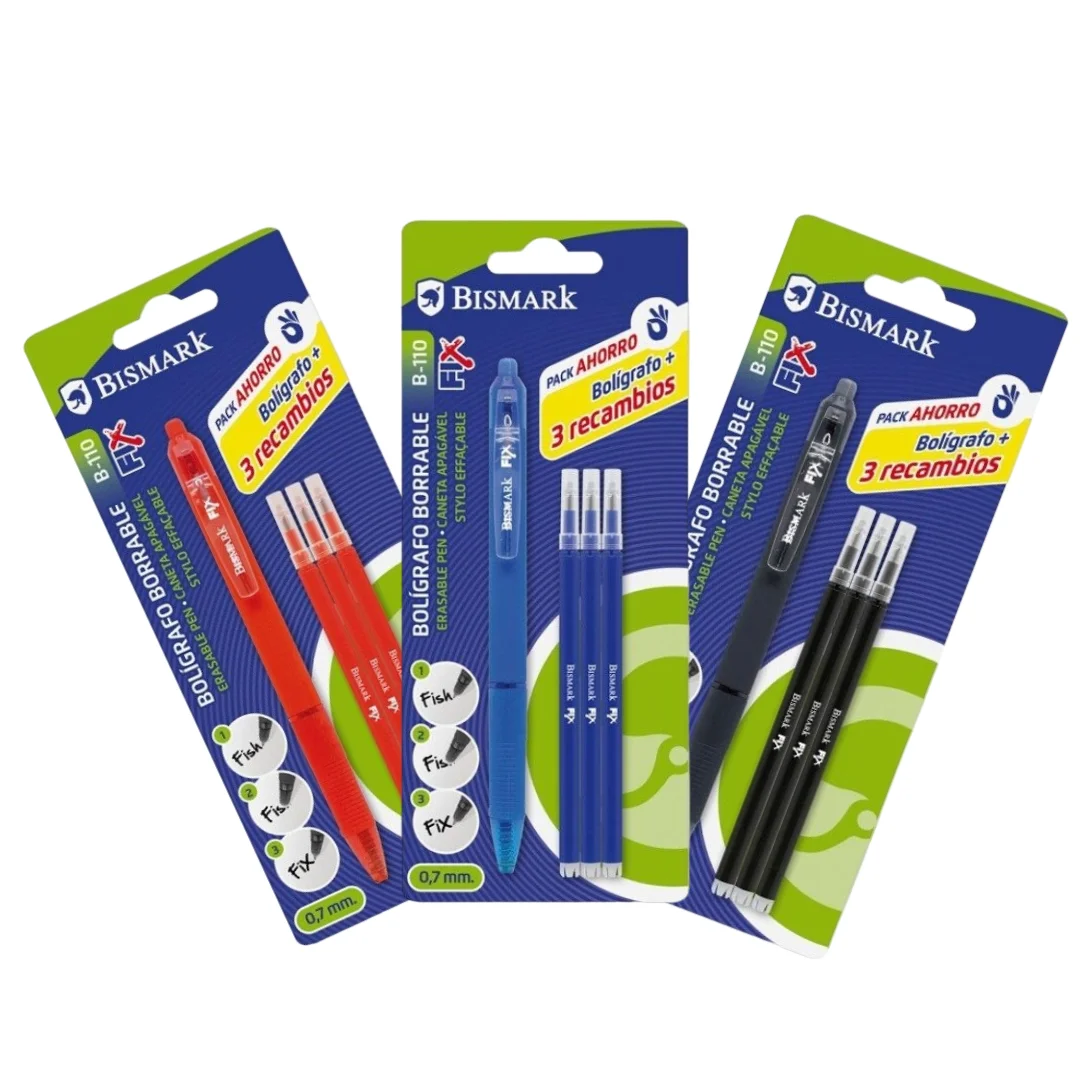 Bismark erasable pen with Clip plus 3 spare parts-color to choose between blue, red or black-sale per unit