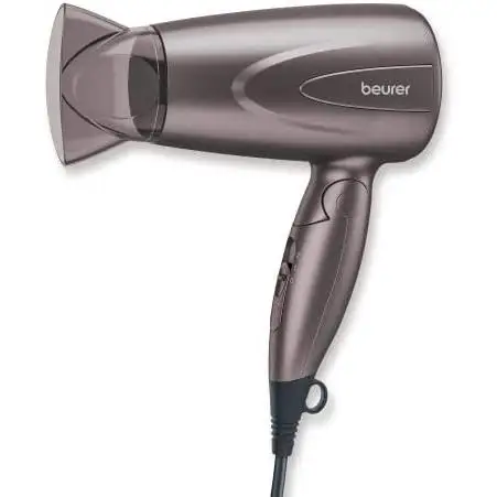 Beurer HC 17 Secador de pelo compacto con función plegable, 2 ajustes de calor y velocidades, 1300 vatios, protección contra sobrecalentamiento, boquilla profesional y anilla para colgar