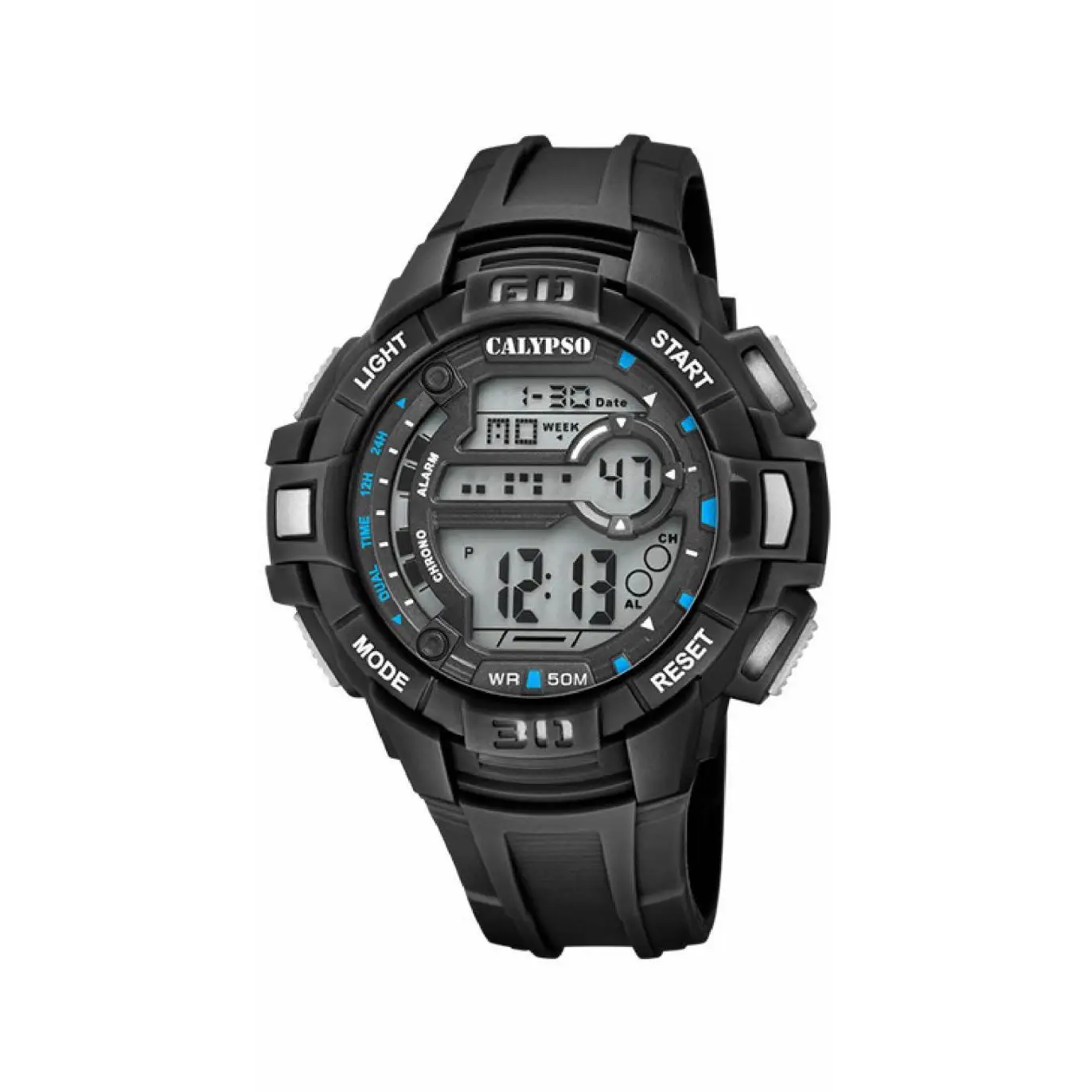 Calypso digital Watch Men's Black Rubber Strap and Blue Details-K5836/4