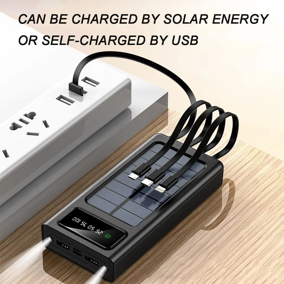 Cargador portátil Solar Power Bank 12000Mah/20000Mah Gran Capacidad Incorporado 5 Salidas y 3 entradas Cable y Linterna Compatible con Todos los teléfonos Inteligentes y Dispositivos USB 6
