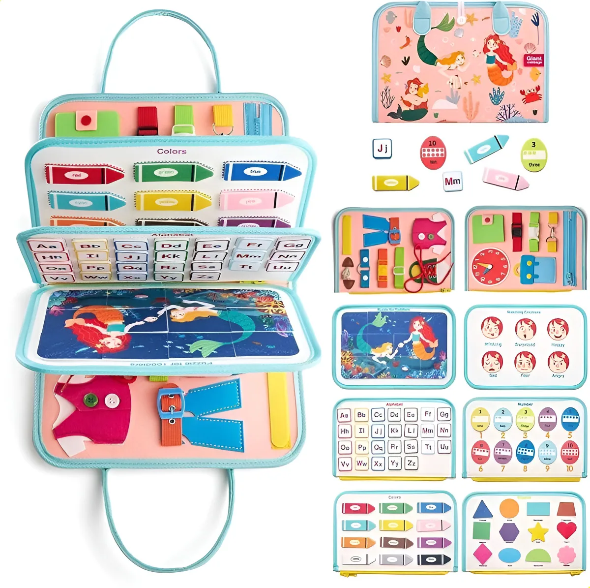 Tablero Sensorial de Fieltro para Niños – Libro Ocupado Educativo Montessori – Juguete Sensorial de Viaje para Coche y Avión – Actividades Preescolares para Niños y Niñas de 1 a 6 Años