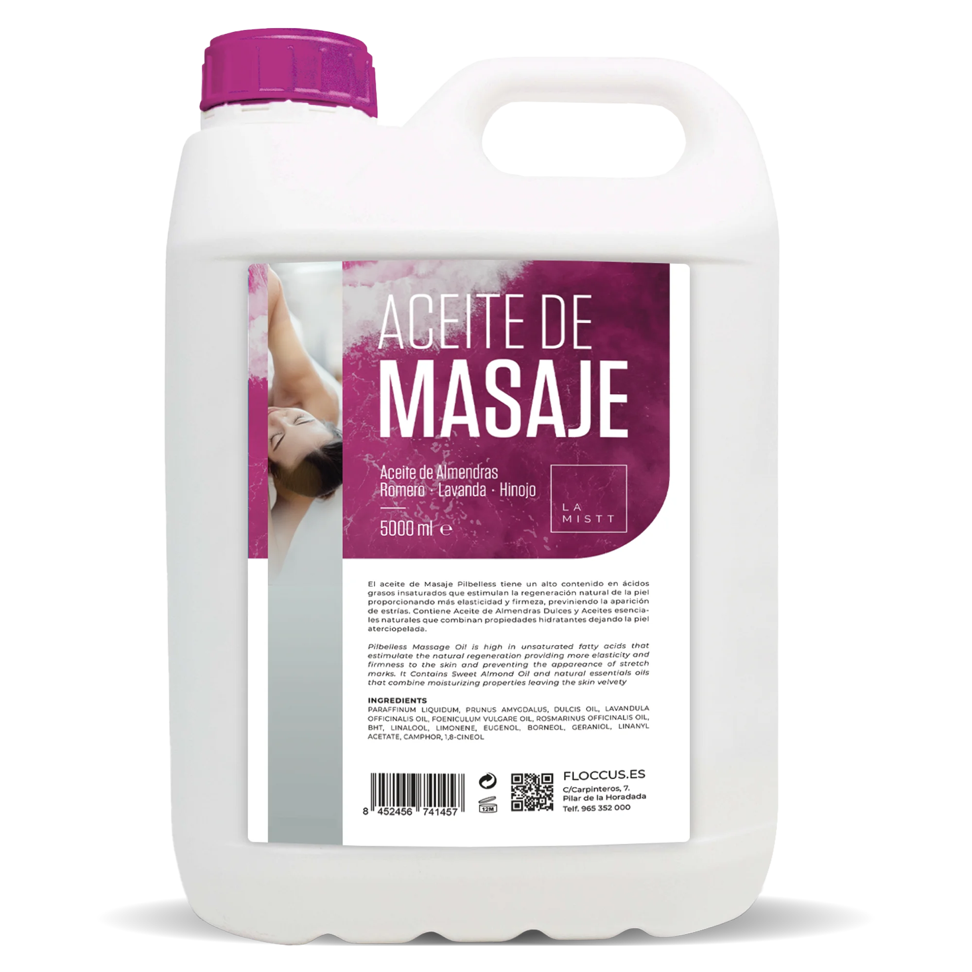 Aceite de Masaje con Almendras Dulces, Romero, Lavanda e Hinojo | 5 Litros | Aceite para Masajes profesionales | Aceite corporal