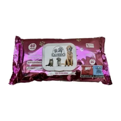 Toallitas Higiénicas Quibro para Perros y Gatos 40 unidades - Aroma Clorexidina