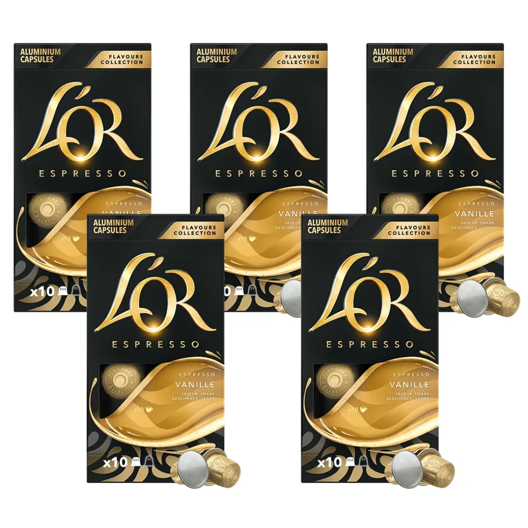 Pack 5 x l'or espresso coffee vanilla capsules 10 units compatible with nespresso machine - qumir