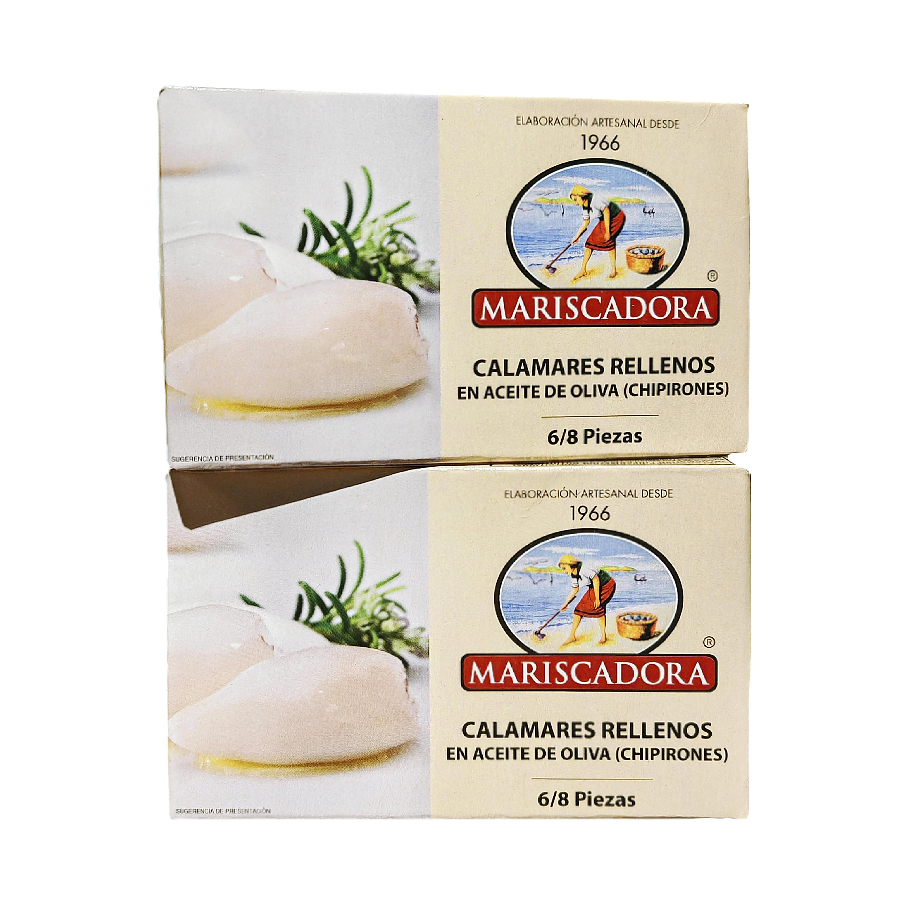 Calamares rellenos en aceite de oliva (Chipirones) 6/8 piezas de Mariscadora (Pack de 2 unidades)