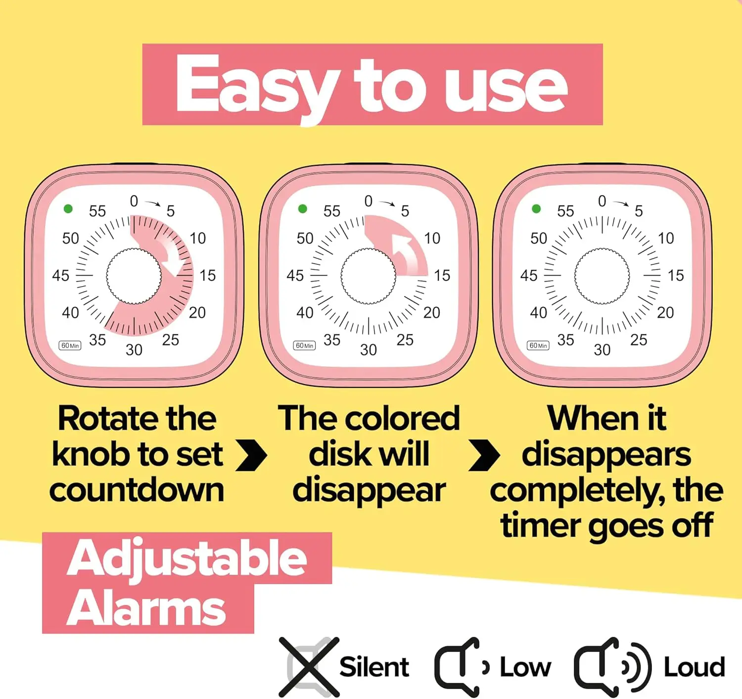 Visual timer for kids – time management tool – 60 minute countdown – encourages concentration and productivity – for school, play, learning and toothbrushing – colorful and fun design (pink) #7