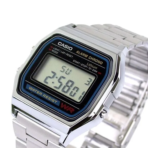 Casio A158WA-1 Classic Timer 1/100 sec Microluz Stainless Steel Waterproof Unisex Square Dial Timer