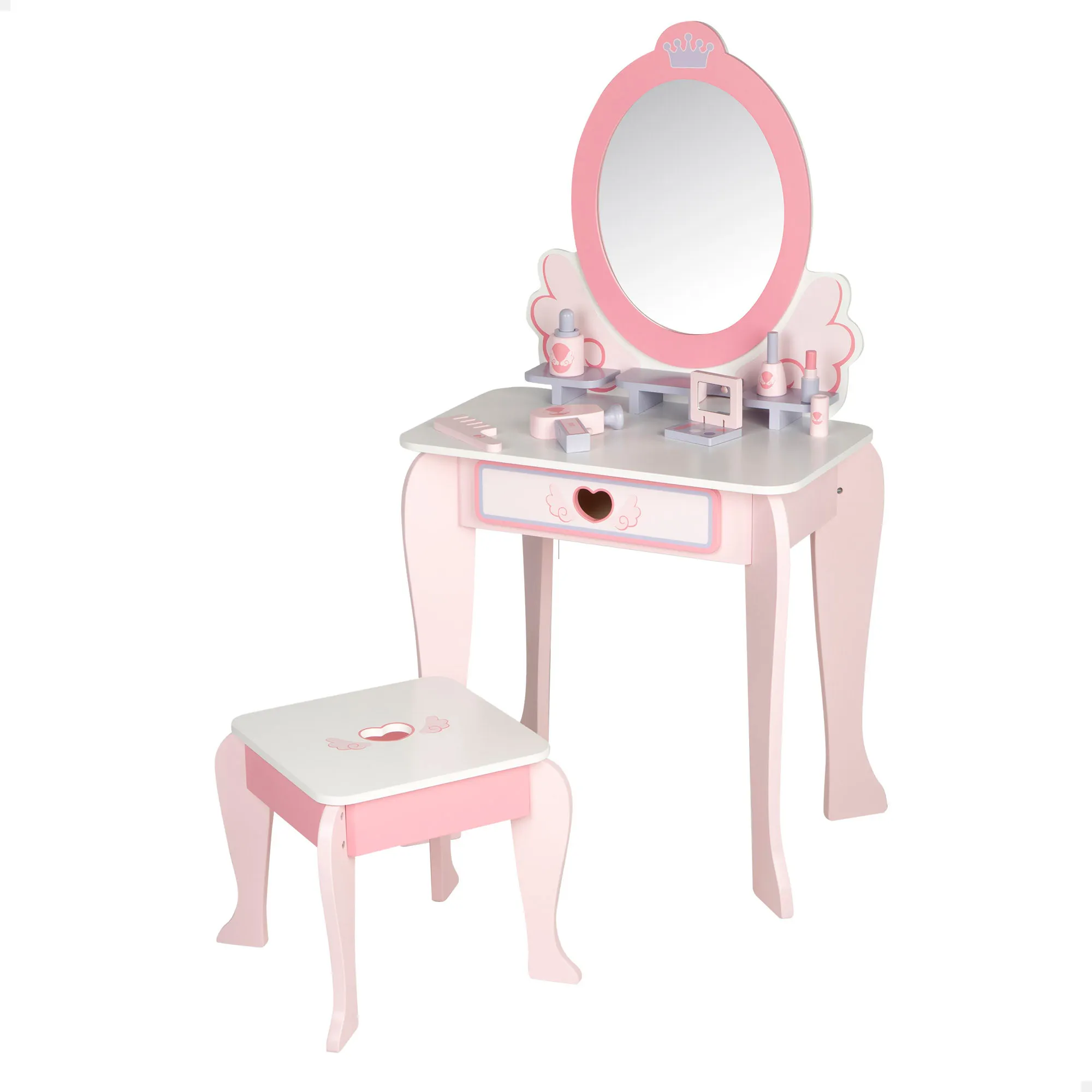 Woomax - makeup dressing table for girls with wooden stool and plexiglass mirror, 50x34x92 cm, pastel colors, children's dressings, with interactive accessories, toys for children 3 years #1