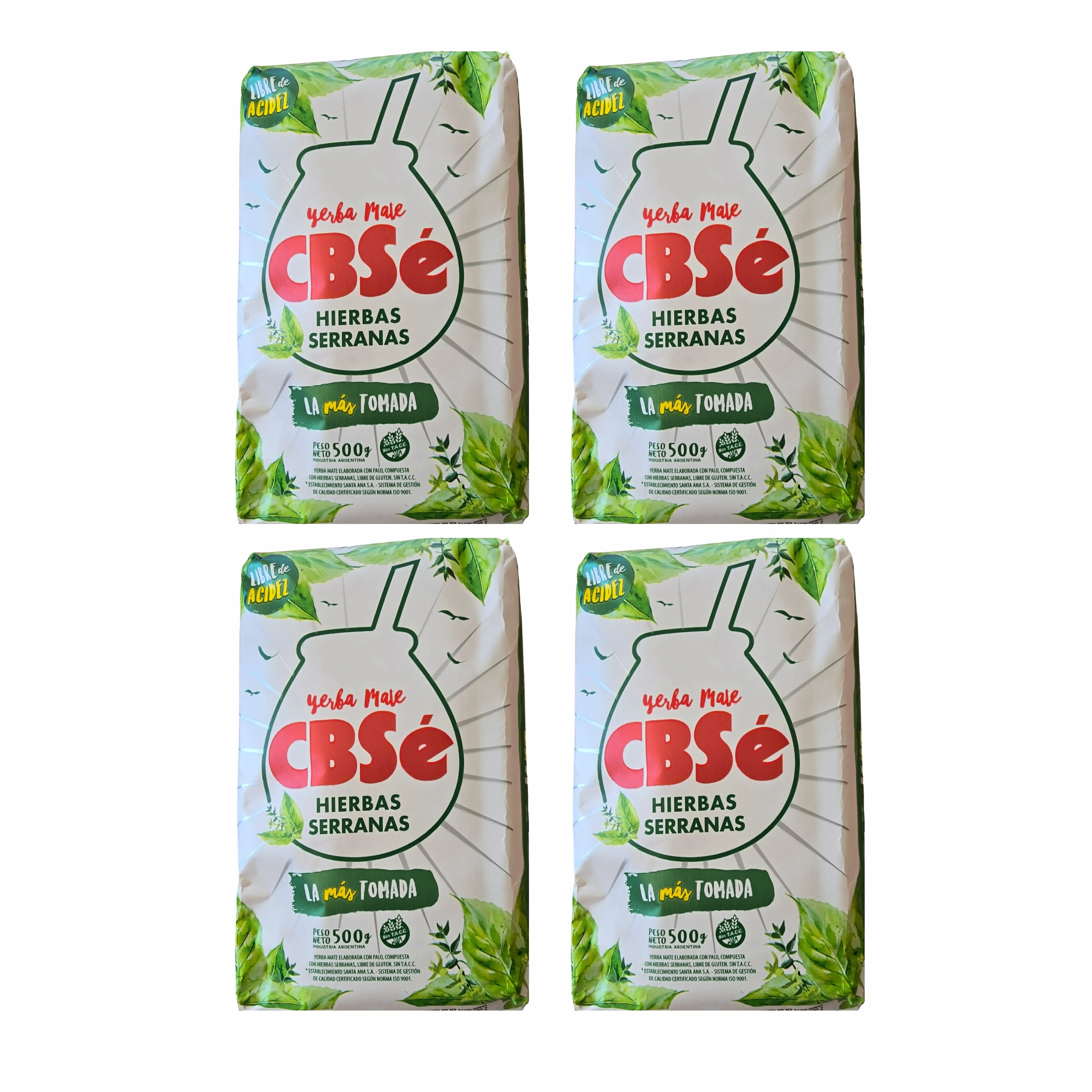 4 PAQUETES DE CBSe HIERBAS SERRANAS YERBA MATE LA MAS TOMADA 500G.