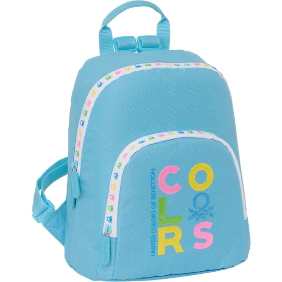 SAFTA - MINI MOCHILA BENETTON "SPRING" 30x25 cm - Mochila con Asas Ajustables y Espalda Ergonomica - Mochila con Compartimientos con Cremallera - Mochila Diseño Único y Licencia Oficial By BENETTON