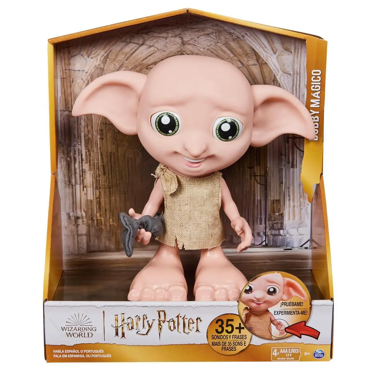 SPIN MASTER - Wizarding World - Muñeco interactivo Dobby Elfo Harry Potter de 21,6 cm con calcetín y más de 30 sonidos y frases 6069166 - Harry Potter Regalos - Juguetes Niños 6 años +