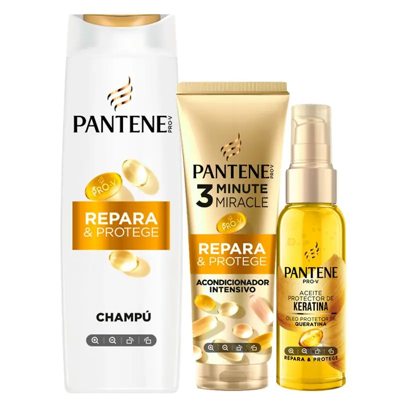 Pantene Pro-V Repara y Protege Champú 625ml para Pelo Seco y Dañado+ Acondicionador Repara y protege 220ML+ Aceite Keratina R&P 100ml