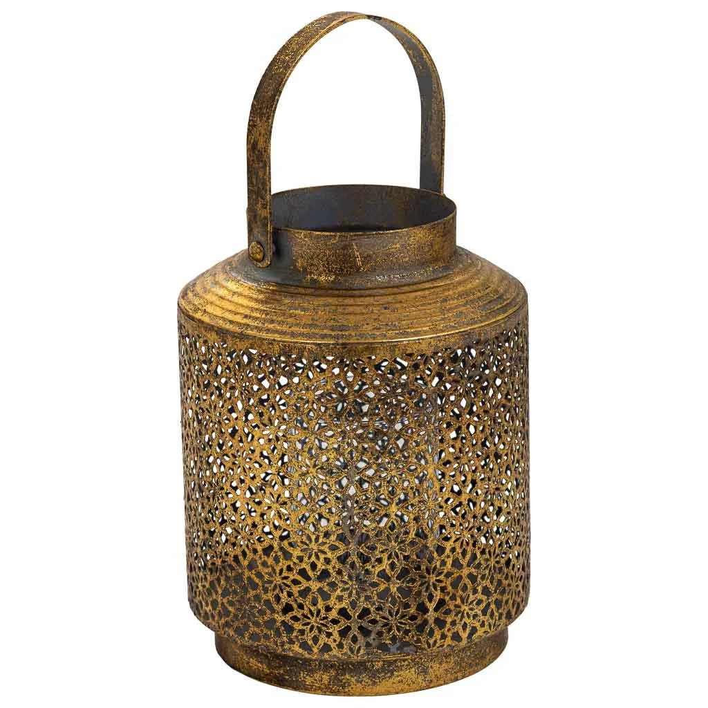 WANDERLUST DECO Portavelas Metal Dorado 16x16x21h Cm - Elegante Diseño para Crear Ambiente Cálido