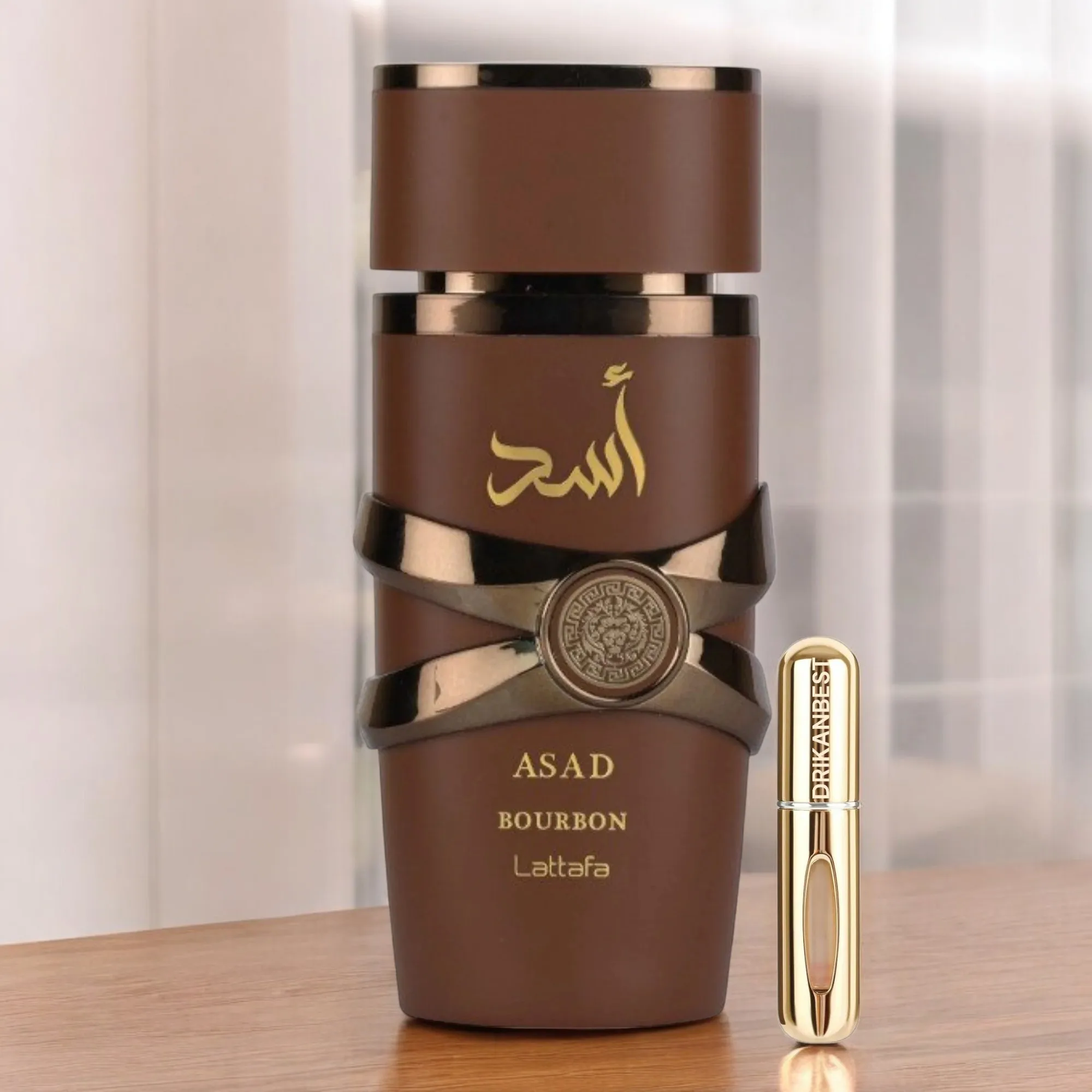 Asad bourbon lattafa eau de parfum 100ml (original) masculine perfume with notes of bourbon vanilla, cocoa and vetiver+ gift refillable atomizer 5ml drikanbest