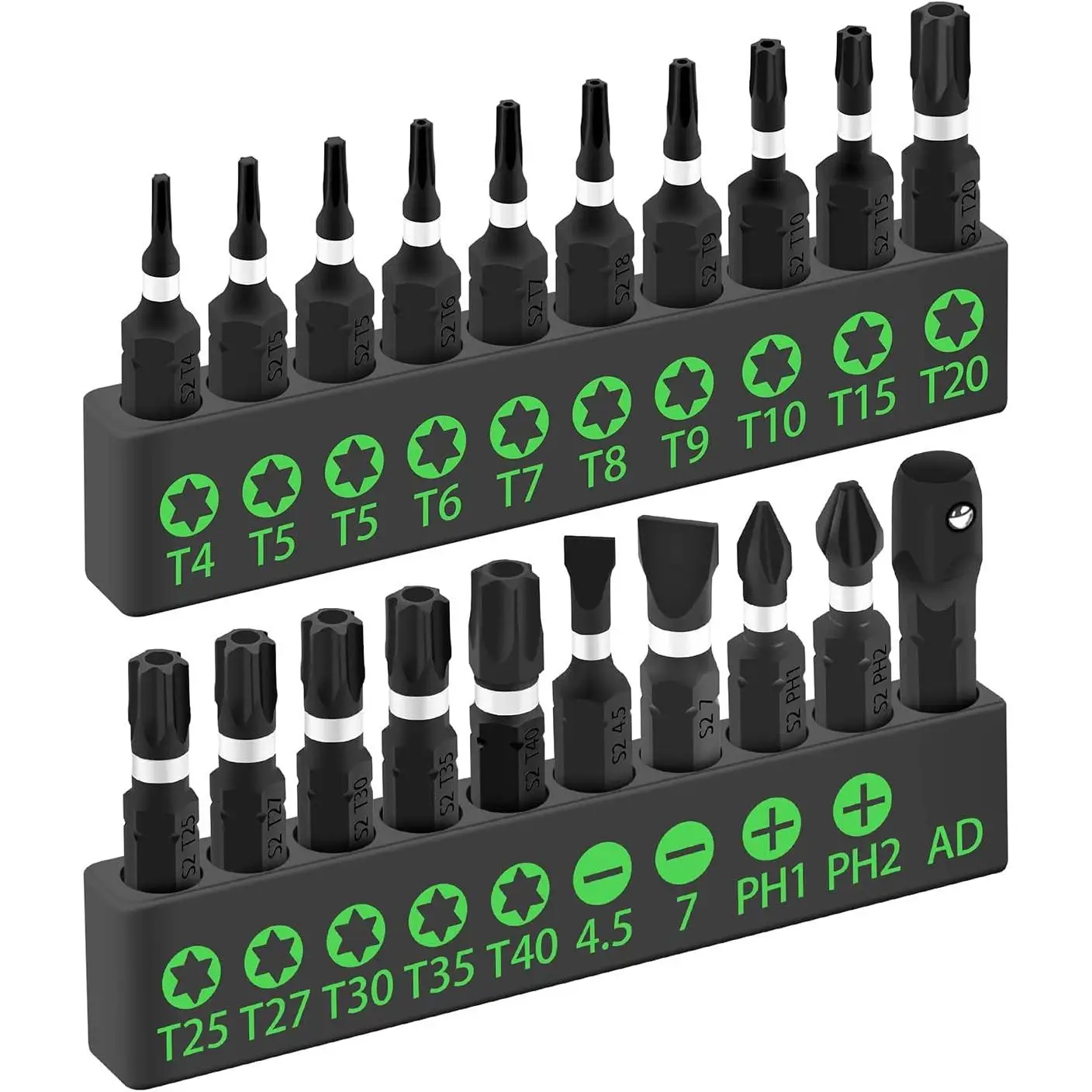 EasySpeed Juego 20 Puntas Destornillador Imantadas Cabeza Hexagonal Magnéticas Torx Phillips Estrella Plana 1/4 " Acero S2