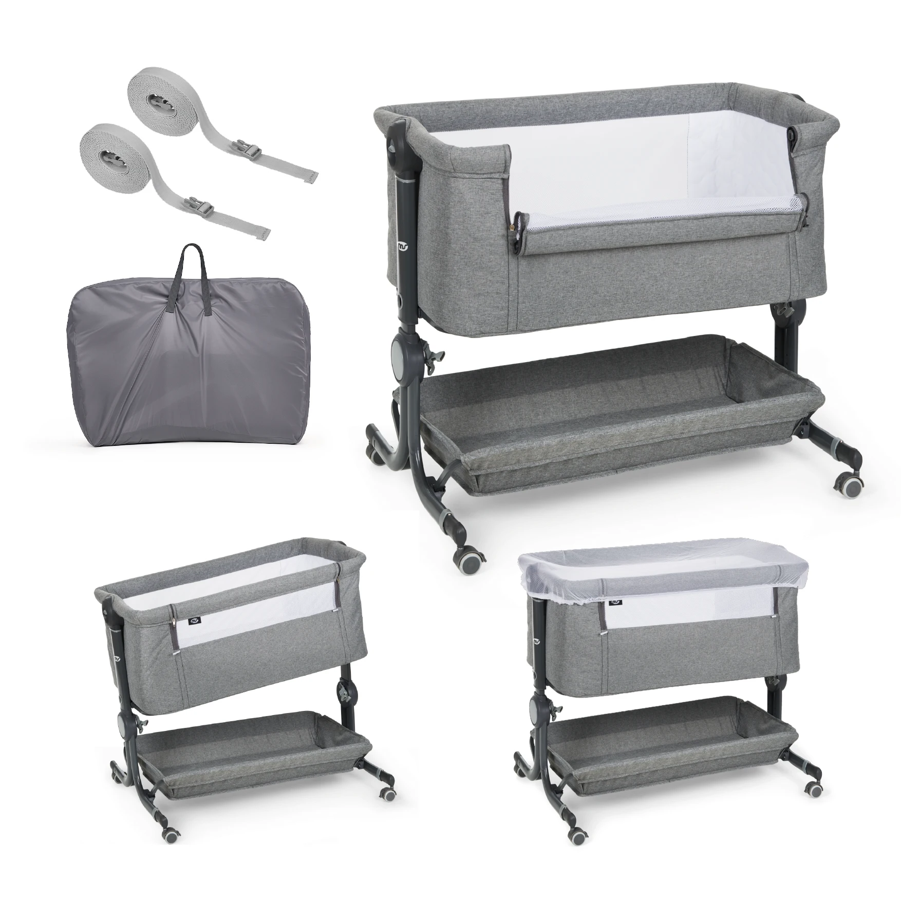 ms Minicuna Colecho Comfy - Cuna Colecho Regulable Multialturas, Reclinable - Colchón Incluido e Incluye Mosquitera de Serie (POSIBILIDAD DE COMPRAR CON VESTIDURAS)