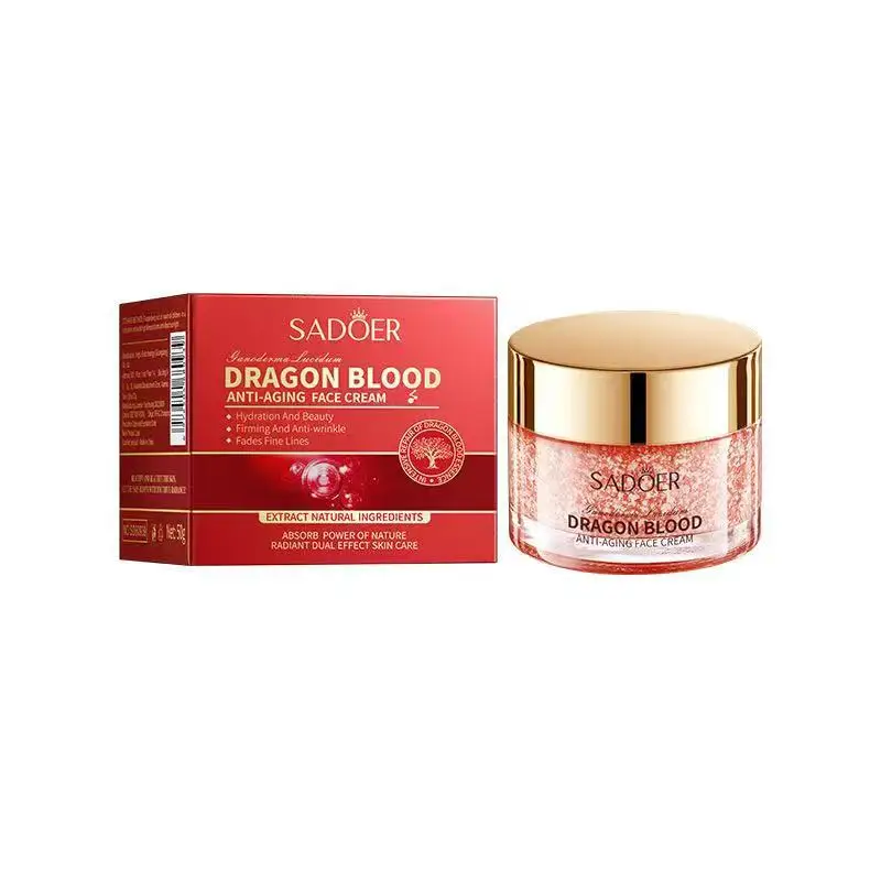 Hidratante Facial de Sangre de Dragón Sadoer de 50g, con Hongos Reishi y Ácido Hialurónico, Cuidado Antienvejecimiento para una Piel Más Joven, Fórmula Compacta para Pieles Secas, Todo Tipo de Piel