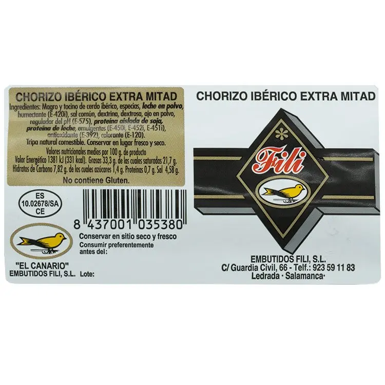 Extra fili iberian chorizo 500 grams salamanca - pack 2