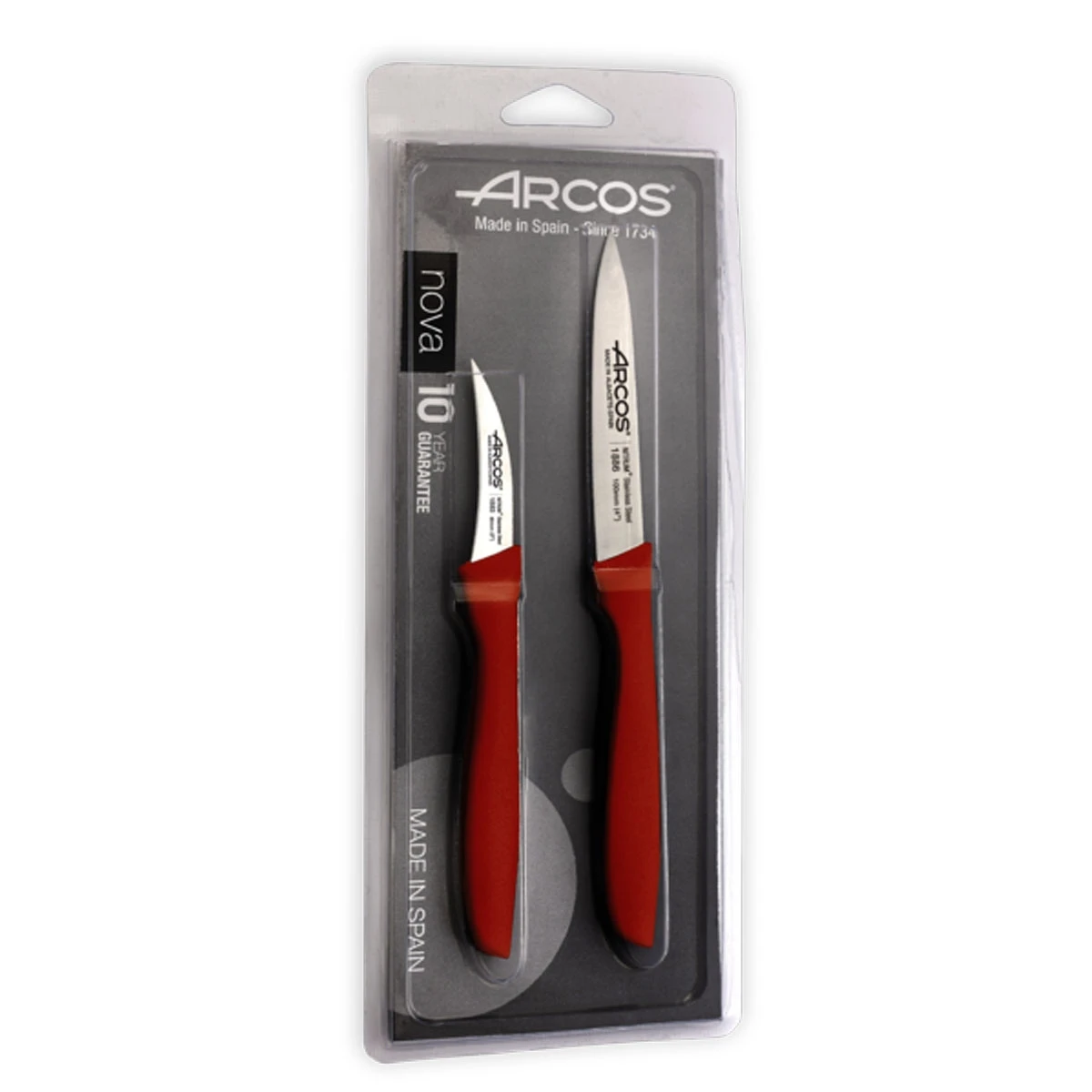 Arcos Nova Juego de Cuchillo Mondadores de Acero Inoxidable Nitrum y Mango de Polipropileno Verde para Pelar Frutas y Tubérculos