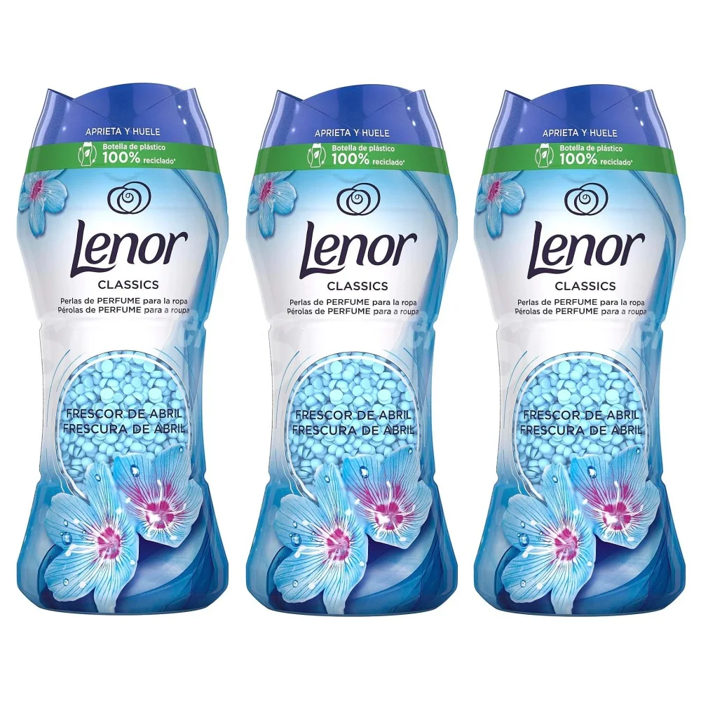 LENOR Unstoppables Classics Frescor de Abril, Perlas Impulsoras De Fragancia Pack 3 x 195g, Perlas de Perfume para la Ropa, Fragancia limpia inspirada en las Flores Primaverales, Explosión de Frescor