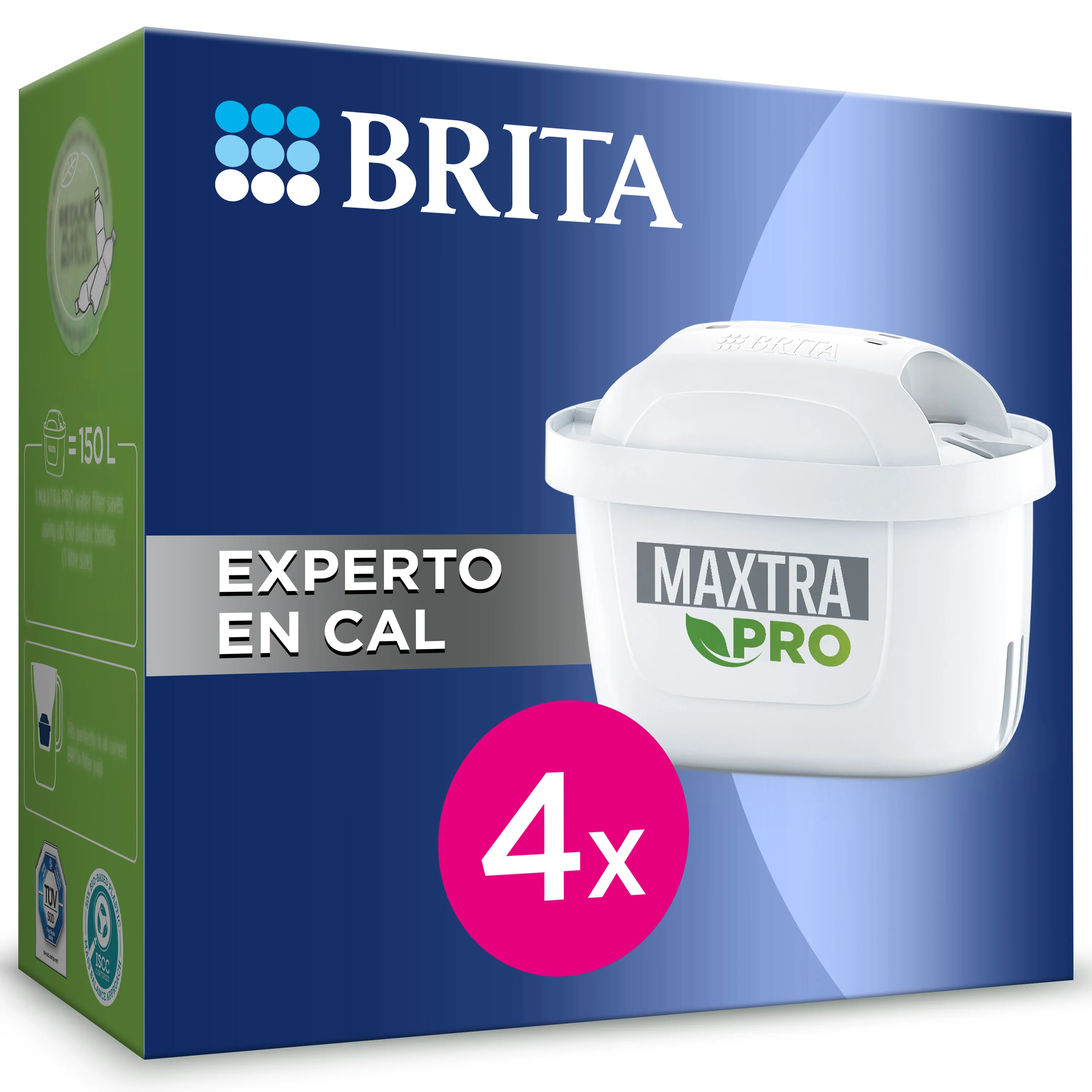 BRITA Filtro MAXTRA PRO Experto en Cal | Pack de 4 Unidades | Filtra hasta 150L por filtro | Reduce cal, cloro y metales pesados | Mejora el sabor del agua | Compatible con jarras BRITA MAXTRA | Sin BPA | Ideal para aguas duras