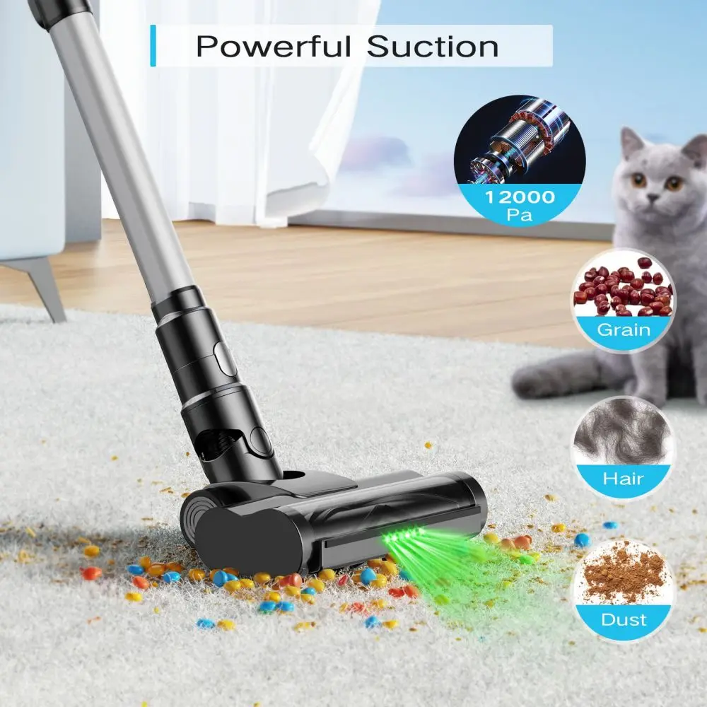 MOOSOO YC1 Cordless Vacuum Cleaner 580W/12Kpa/40mins Powerful Cordless Vacuum Cleaner LED Touch Screen Cordless Floor-Tanging Cordless Vacuum Cleaner Multicyclone Filtration System 0.8L Dust Bucket animal hair rugs