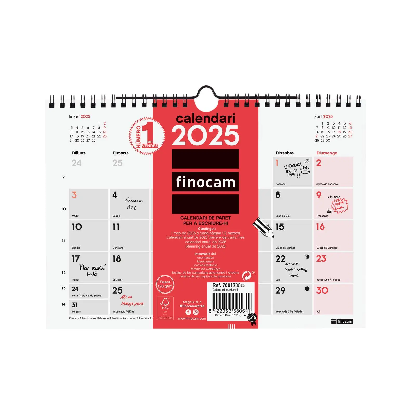 Finocam-neutral wall calendar to write neutral 2025 January 2025-December 2025 (12 months) Catalan