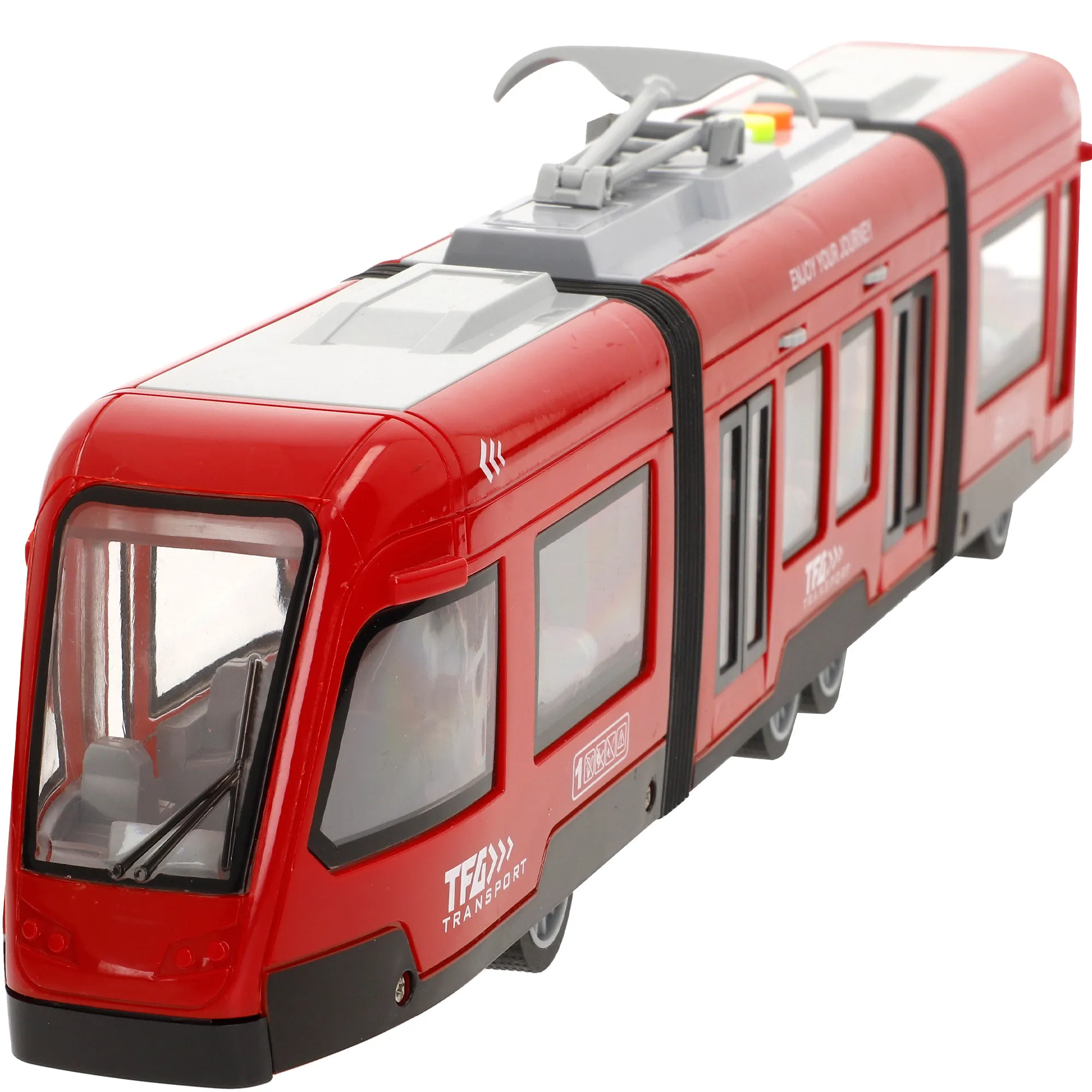 Speed & Go - Tren de juguete, color rojo, escala 1:16, mide 44 cm de largo, 2 puertas abatibles, luces y sonidos, sistema de fricción, juguete para niños de 3 años, tranvía urbano juguete, juego de