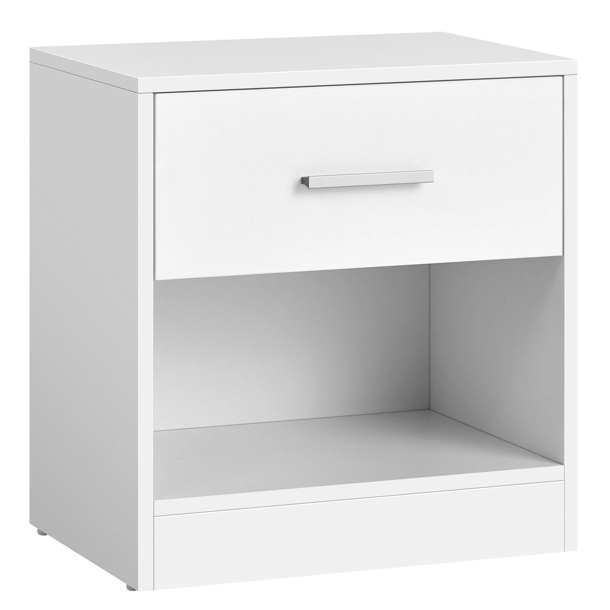 VASAGLE Mesita de Noche, Mesa Auxiliar con Cajón, Asa, Compartimento Abierto, para Dormitorio, Salón, Blanco Clásico/Beige Natural y Blanco Clásico/Marrón Castaño y Negro Tinta /Negro Clásico/Amarillo Pajizo