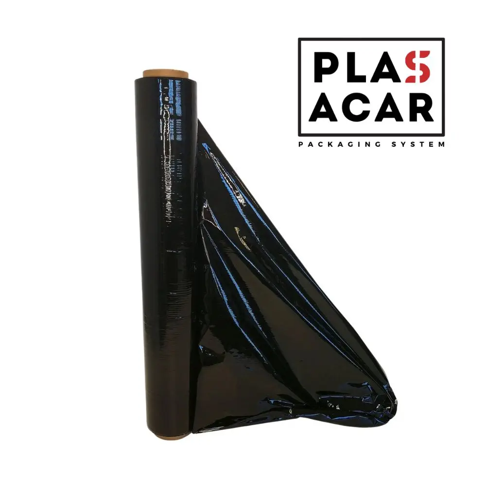 Plasacar S.L.-Film Estirable para Paletizar Negro opaco 50 cm x 125 metros 23 micras Ultra Resistente (1 Unid.)